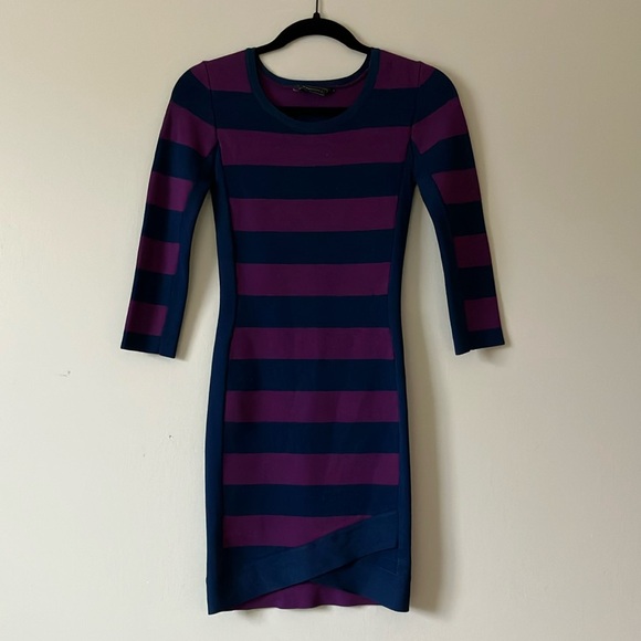 BCBGMaxAzria Dresses & Skirts - Navy purple striped body con dress